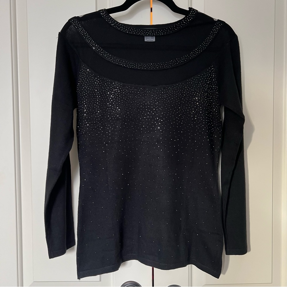 Venus Black Mesh Studded Crewneck Sweater S
